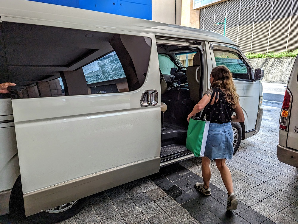 Carrie boarding our van